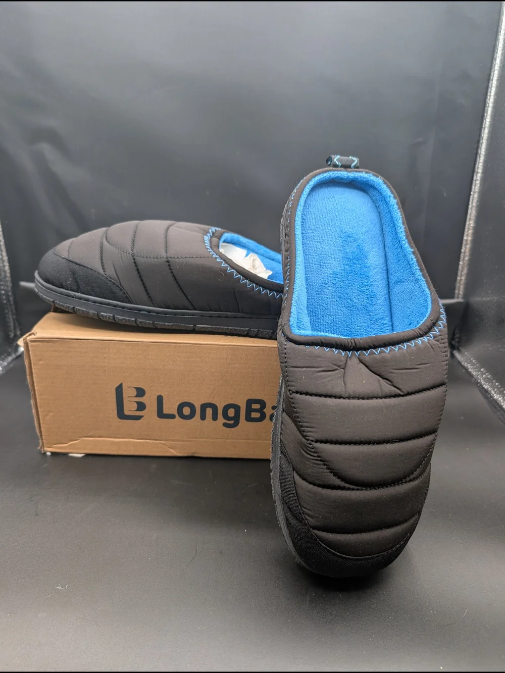 Men’s Black Quilted Slip-On Loafers with Blue Lining